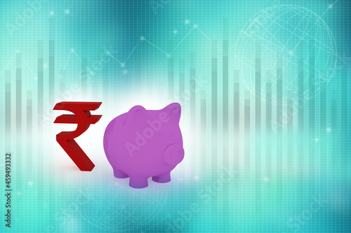 3d illustration rupee rupees rupay with piggy
 photo