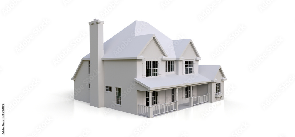 Render of a classic American country house. 3d illustration. Render of a classic American country house. 3d illustration.