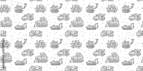 Vector Horizontal Seamless Pattern with Different Hand Drawn Mechanism. Line Art Style Pattern Design of Black Retro Machine