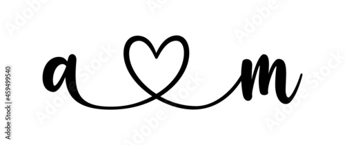 am, ma, letters with heart Monogram, monogram wedding logo. Love icon, couples Initials, lower case, connecting HEART, home decor,