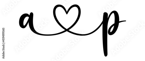 ap, pa, letters with heart Monogram, monogram wedding logo. Love icon, couples Initials, lower case, connecting HEART, home decor,