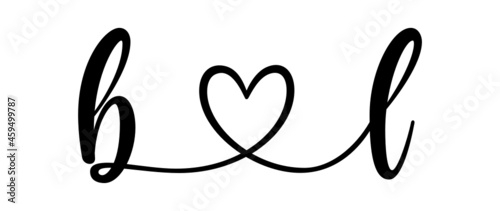 bl, lb, letters with heart Monogram, monogram wedding logo. Love icon, couples Initials, lower case, connecting HEART, home decor,