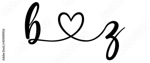 bz, zb, letters with heart Monogram, monogram wedding logo. Love icon, couples Initials, lower case, connecting HEART, home decor,