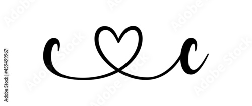 cc, cc, letters with heart Monogram, monogram wedding logo. Love icon, couples Initials, lower case, connecting HEART, home decor,