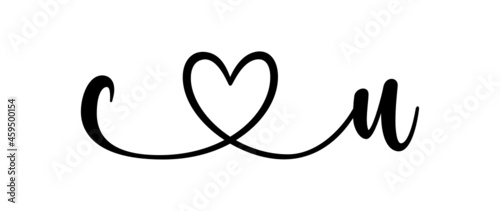 cu, uc, letters with heart Monogram, monogram wedding logo. Love icon, couples Initials, lower case, connecting HEART, home decor,
