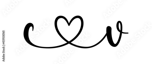 cv, vc, letters with heart Monogram, monogram wedding logo. Love icon, couples Initials, lower case, connecting HEART, home decor,