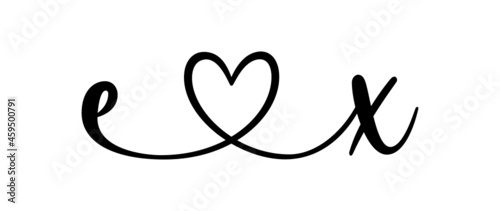 ex, xe, letters with heart Monogram, monogram wedding logo. Love icon, couples Initials, lower case, connecting HEART, home decor,