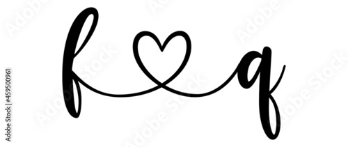fq, qf, letters with heart Monogram, monogram wedding logo. Love icon, couples Initials, lower case, connecting HEART, home decor,
