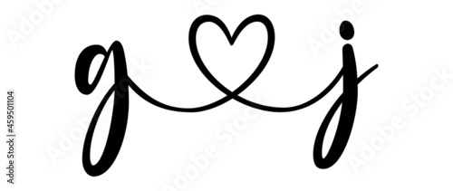 gj, jg, letters with heart Monogram, monogram wedding logo. Love icon, couples Initials, lower case, connecting HEART, home decor,