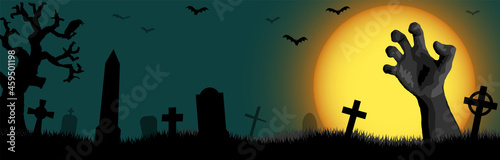 Halloween undead hand in front of full moon