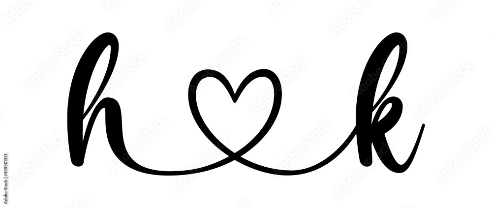 Obraz premium hk, kh, letters with heart Monogram, monogram wedding logo. Love icon, couples Initials, lower case, connecting HEART, home decor,