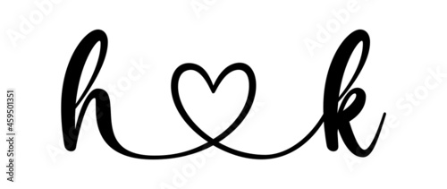 hk, kh, letters with heart Monogram, monogram wedding logo. Love icon, couples Initials, lower case, connecting HEART, home decor,