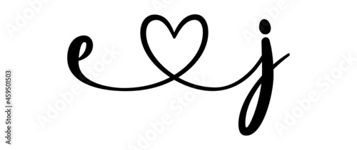 ej, je, letters with heart Monogram, monogram wedding logo. Love icon, couples Initials, lower case, connecting HEART, home decor,