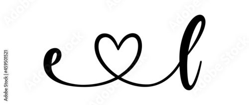 el, le, letters with heart Monogram, monogram wedding logo. Love icon, couples Initials, lower case, connecting HEART, home decor,