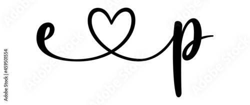 ep, pe, letters with heart Monogram, monogram wedding logo. Love icon, couples Initials, lower case, connecting HEART, home decor,