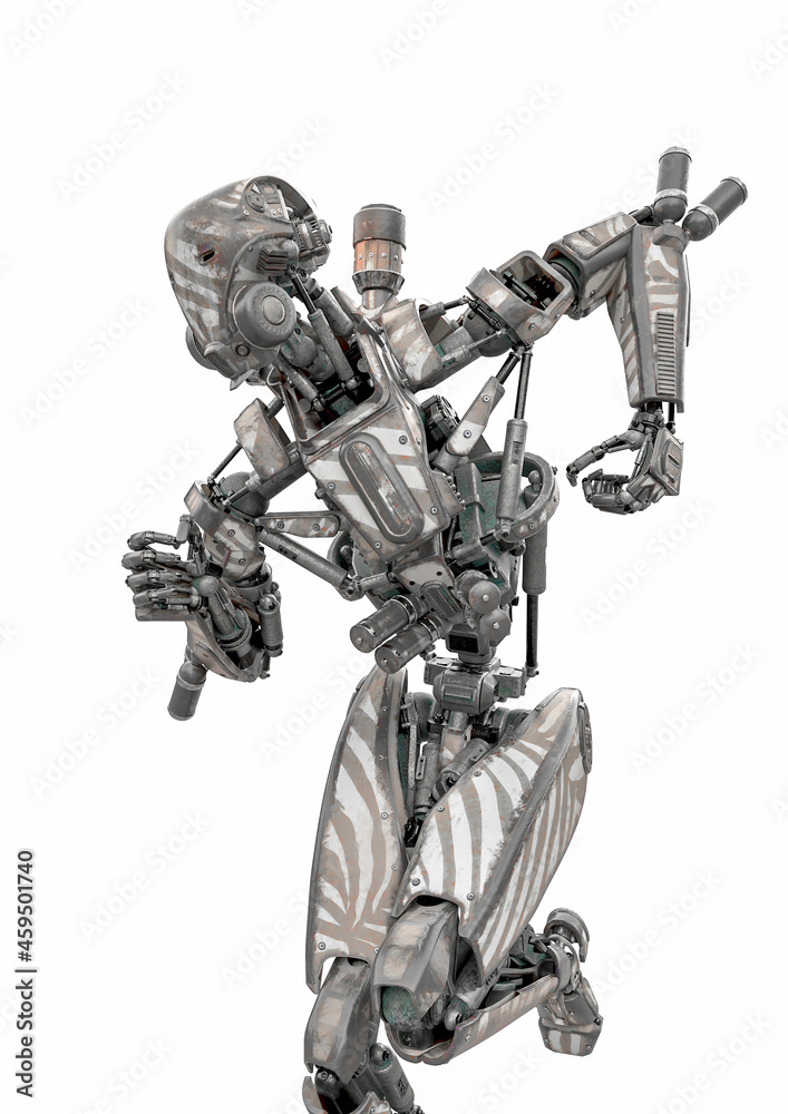 mega drone soldier robot is running close up view mega drone soldier robot is running close up view