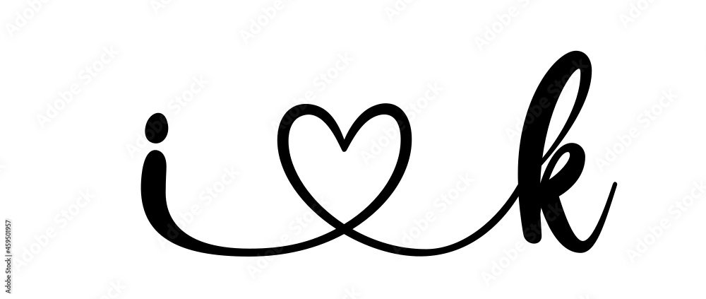 ik, ki, letters with heart Monogram, monogram wedding logo. Love icon, couples Initials, lower case, connecting HEART, home decor, - obrazy, fototapety, plakaty 