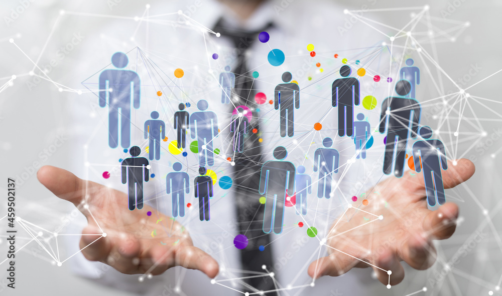 Business people silhouettes network team Business people silhouettes network team