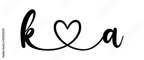 ka, ak, letters with heart Monogram, monogram wedding logo. Love icon, couples Initials, lower case, connecting HEART, home decor,