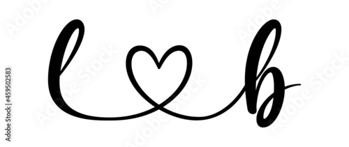 lb, bl, letters with heart Monogram, monogram wedding logo. Love icon, couples Initials, lower case, connecting HEART, home decor,
