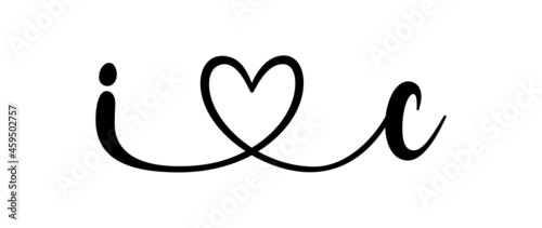 ic, ci, letters with heart Monogram, monogram wedding logo. Love icon, couples Initials, lower case, connecting HEART, home decor,