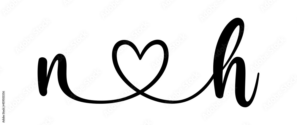 nh, hn, letters with heart Monogram, monogram wedding logo. Love icon, couples Initials, lower case, connecting HEART, home decor, nh, hn, letters with heart Monogram, monogram wedding logo. Love icon, couples Initials, lower case, connecting HEART, home decor,