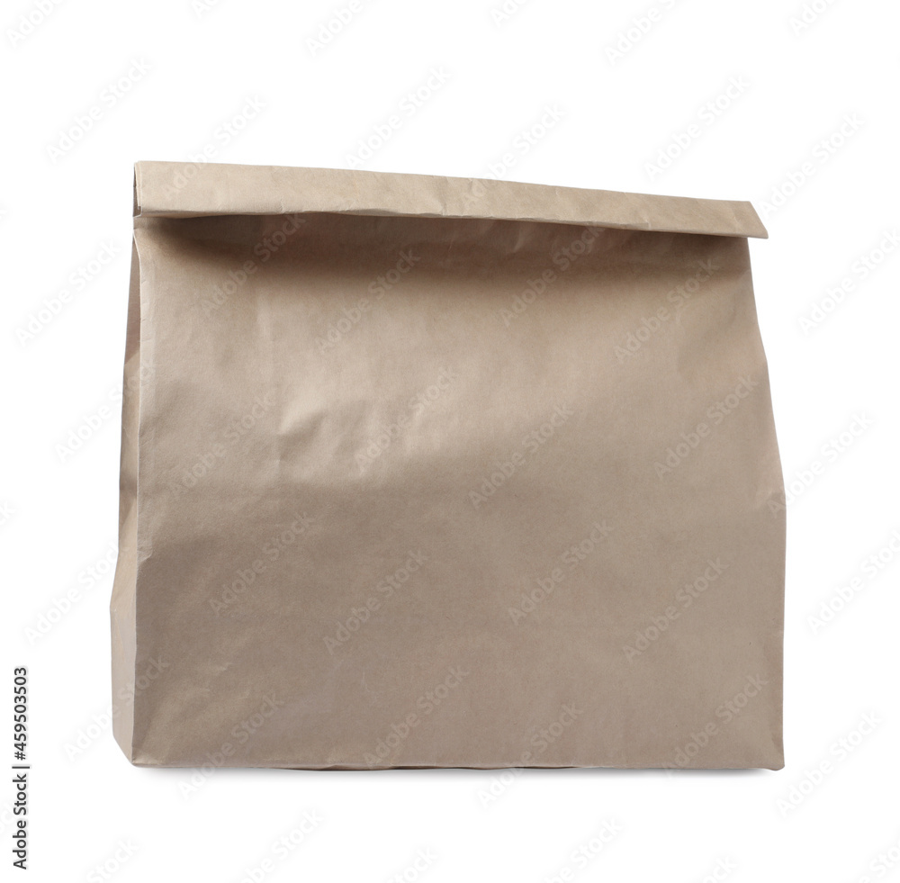 Closed kraft paper bag isolated on white Closed kraft paper bag isolated on white