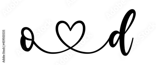 od, do, letters with heart Monogram, monogram wedding logo. Love icon, couples Initials, lower case, connecting HEART, home decor,