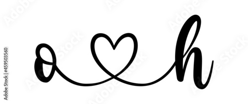 oh, ho, letters with heart Monogram, monogram wedding logo. Love icon, couples Initials, lower case, connecting HEART, home decor,