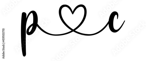 pc, cp, letters with heart Monogram, monogram wedding logo. Love icon, couples Initials, lower case, connecting HEART, home decor,