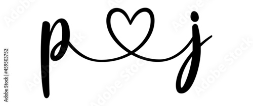 pj, jp, letters with heart Monogram, monogram wedding logo. Love icon, couples Initials, lower case, connecting HEART, home decor,