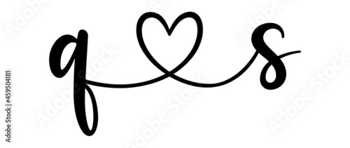 qs, sq, letters with heart Monogram, monogram wedding logo. Love icon, couples Initials, lower case, connecting HEART, home decor,