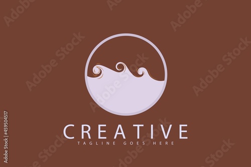 Vector ocean view waves logo illustration, summer sea with big waves