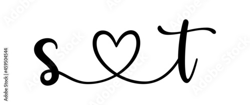 st, ts, letters with heart Monogram, monogram wedding logo. Love icon, couples Initials, lower case, connecting HEART, home decor,