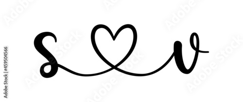 sv, vs, letters with heart Monogram, monogram wedding logo. Love icon, couples Initials, lower case, connecting HEART, home decor,