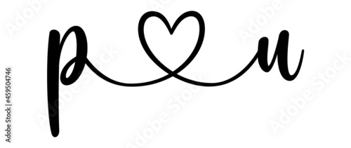 pu, up, letters with heart Monogram, monogram wedding logo. Love icon, couples Initials, lower case, connecting HEART, home decor,