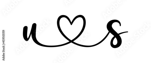 us, su, letters with heart Monogram, monogram wedding logo. Love icon, couples Initials, lower case, connecting HEART, home decor,