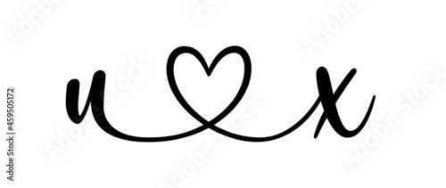ux, xu, letters with heart Monogram, monogram wedding logo. Love icon, couples Initials, lower case, connecting HEART, home decor,