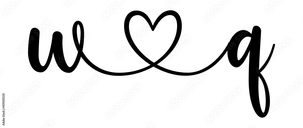 wq, qw, letters with heart Monogram, monogram wedding logo. Love icon, couples Initials, lower case, connecting HEART, home decor, wq, qw, letters with heart Monogram, monogram wedding logo. Love icon, couples Initials, lower case, connecting HEART, home decor,