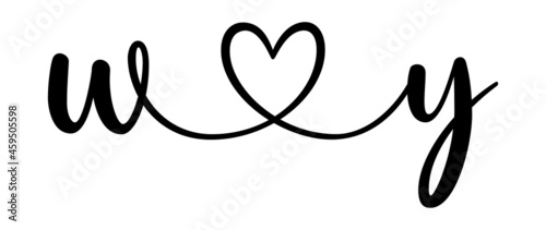 wy, yw, letters with heart Monogram, monogram wedding logo. Love icon, couples Initials, lower case, connecting HEART, home decor,