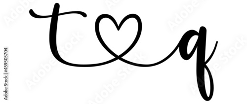 tq, qt, letters with heart Monogram, monogram wedding logo. Love icon, couples Initials, lower case, connecting HEART, home decor,