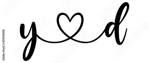 yd, dy, letters with heart Monogram, monogram wedding logo. Love icon, couples Initials, lower case, connecting HEART, home decor,