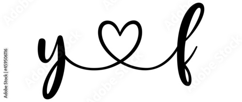 yf, fy, letters with heart Monogram, monogram wedding logo. Love icon, couples Initials, lower case, connecting HEART, home decor,