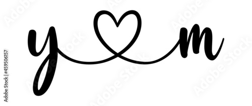 ym, my, letters with heart Monogram, monogram wedding logo. Love icon, couples Initials, lower case, connecting HEART, home decor,