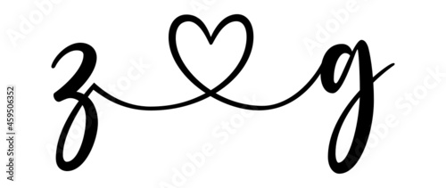 zg, gz, letters with heart Monogram, monogram wedding logo. Love icon, couples Initials, lower case, connecting HEART, home decor,