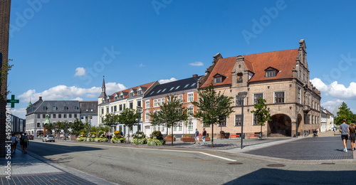 People hanging out on a pedestrian street in Aalborg, Denmark. Life after Coronavirus. After COVID-19. 