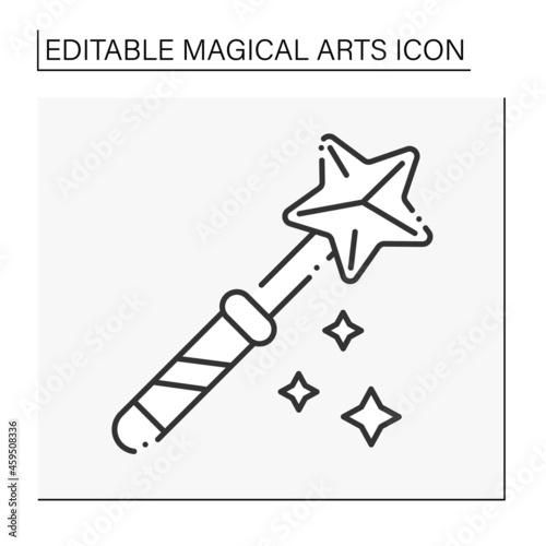  Magic wand line icon. Rod for magic spells or performing conjuring tricks.Magical arts concept. Isolated vector illustration. Editable stroke