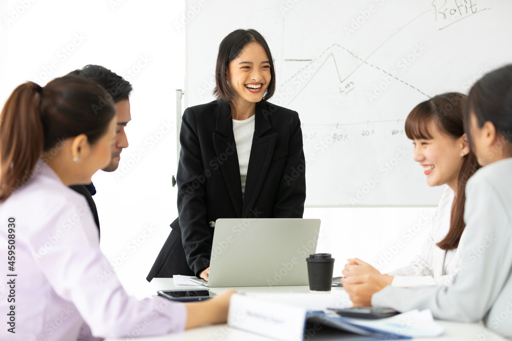 young businesswoman seminar or meeting and presentation about work project on whiteboard young businesswoman seminar or meeting and presentation about work project on whiteboard