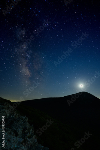 Milky Way Emerges Over Shenandoah National Park as the Waxing Moon Descends Towards Hawksbill