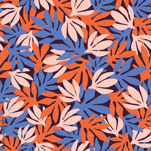 Tropical leaves, vector background pattern.